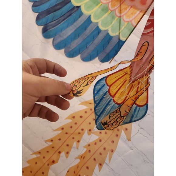 Vtg Chinese hand painted SilkPheonix in Original box minor damages 56" wide - Picture 11 of 16